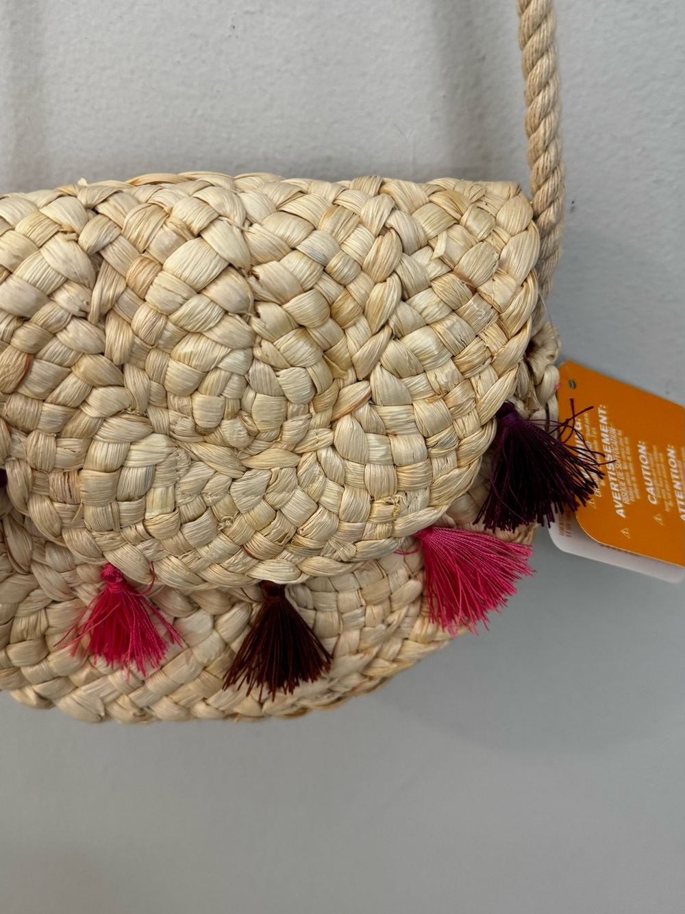 Gymboree Natural Straw Crossbody with Pink & Burgundy Tassels